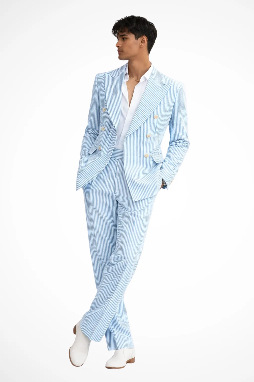 Monty - Men Striped Seersucker Double Breasted Two Piece Wedding Guest Suit sold by Northstyle Fashion product image thumbnail 4