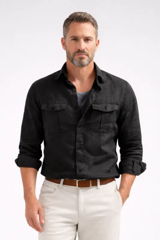Harlow | Men Long Sleeve Double Chest Pocket Cotton Linen Casual Shirt made by Northstyle Fashion
