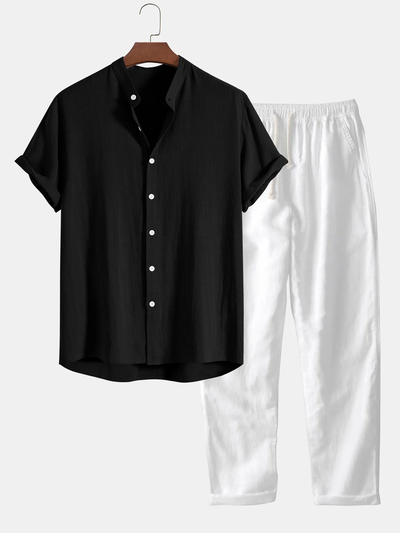 Men's Linen Two Piece Set – Short Sleeve Shirt Drawstring Trousers Summer Casual sold by Northstyle Fashion product image thumbnail 4