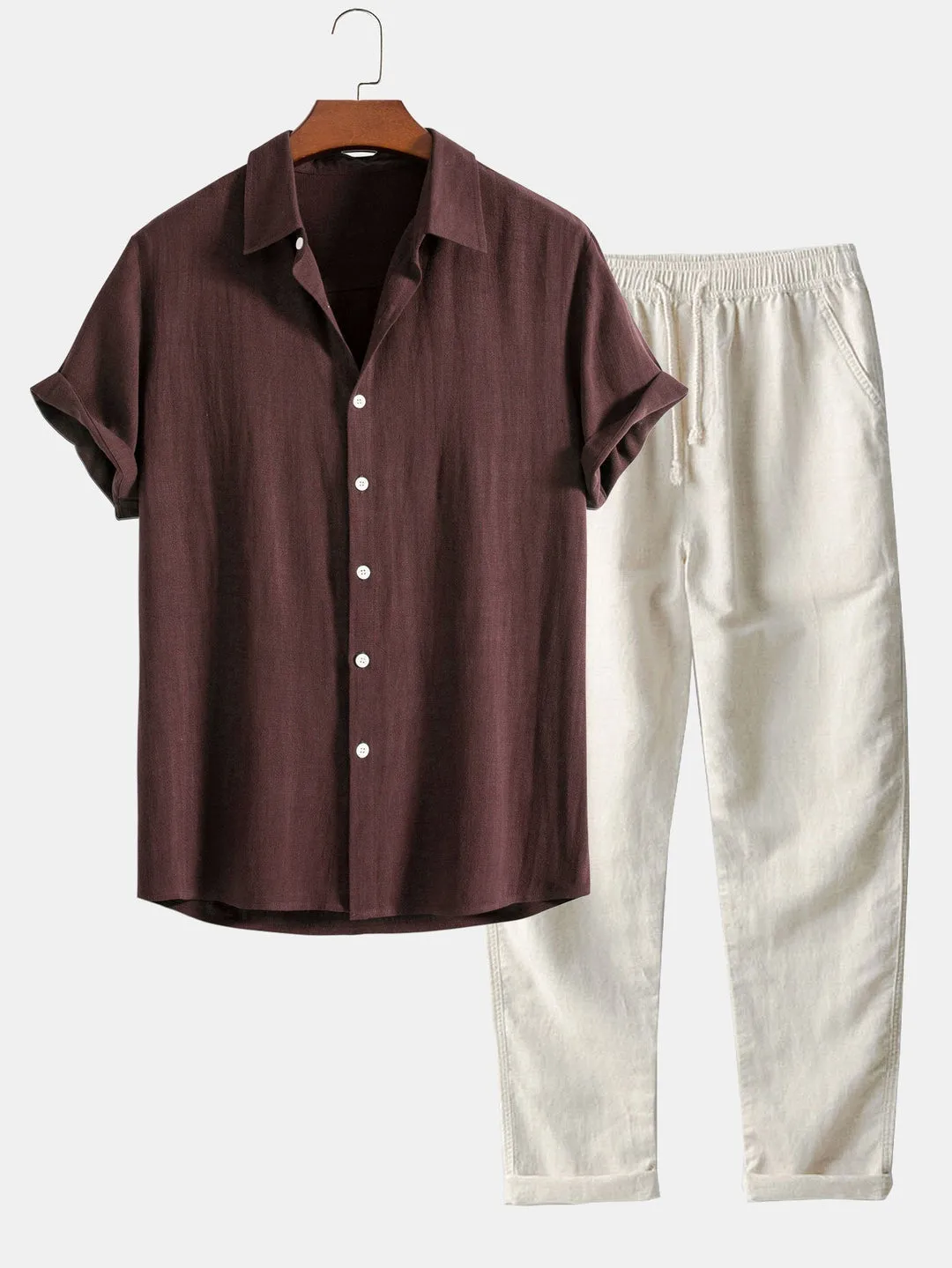 Men's Linen Two Piece Set – Short Sleeve Shirt Drawstring Trousers Summer Casual sold by Northstyle Fashion product image thumbnail 2
