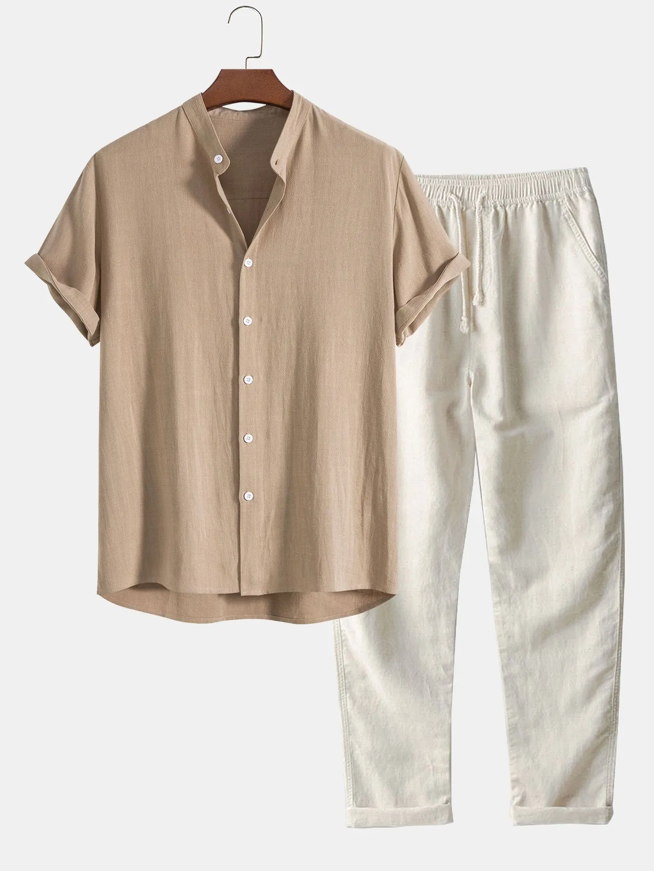 Men's Linen Two Piece Set – Short Sleeve Shirt Drawstring Trousers Summer Casual sold by Northstyle Fashion product image thumbnail 3