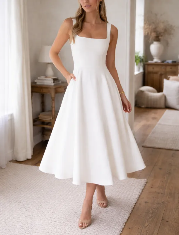 Women's Sleeveless A-Line Midi Dress Fitted Bodice made by Northstyle Fashion