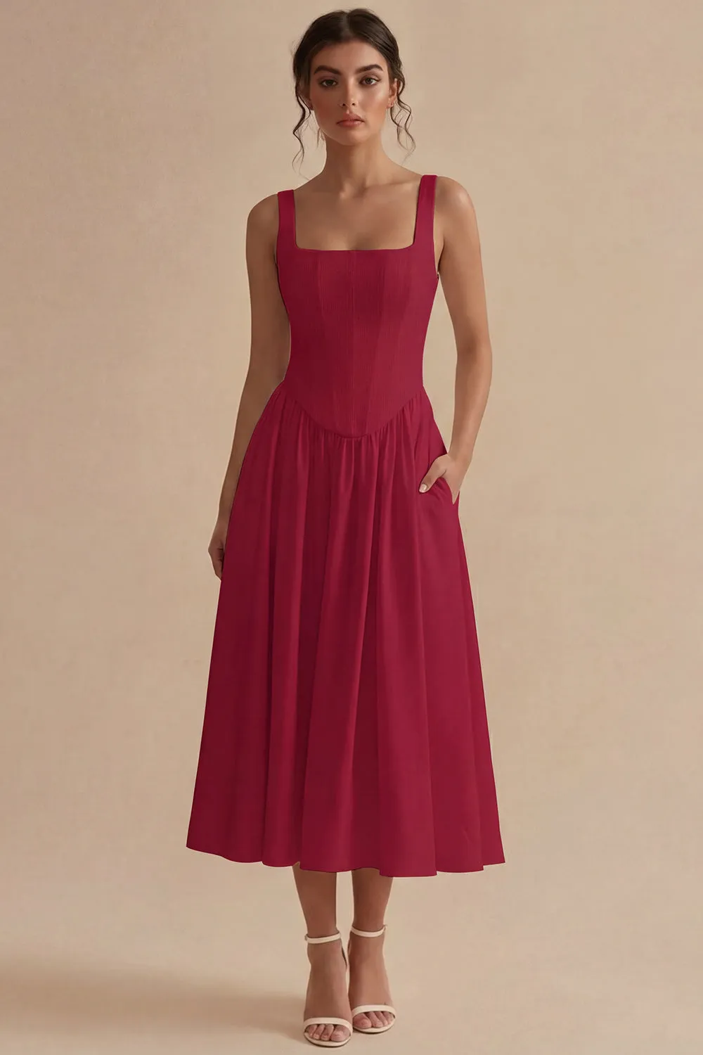 Women's A-Line Corset Midi Dress Structured Bodice sold by Northstyle Fashion product image thumbnail 3