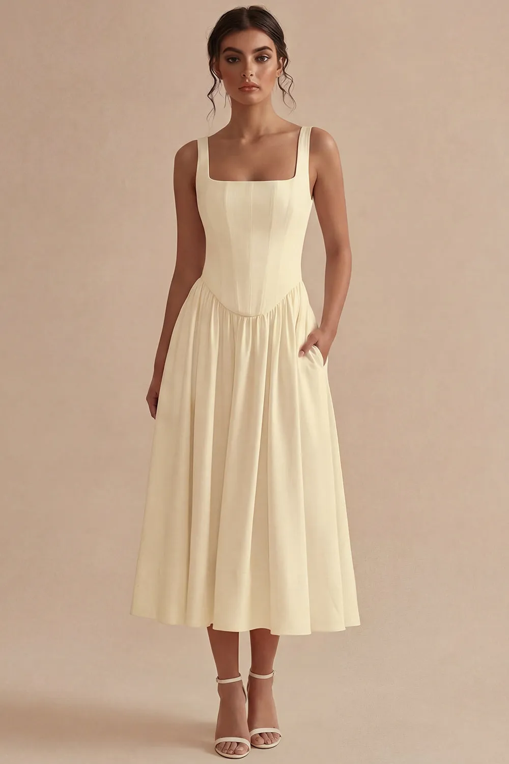 Women's A-Line Corset Midi Dress Structured Bodice sold by Northstyle Fashion product image thumbnail 4