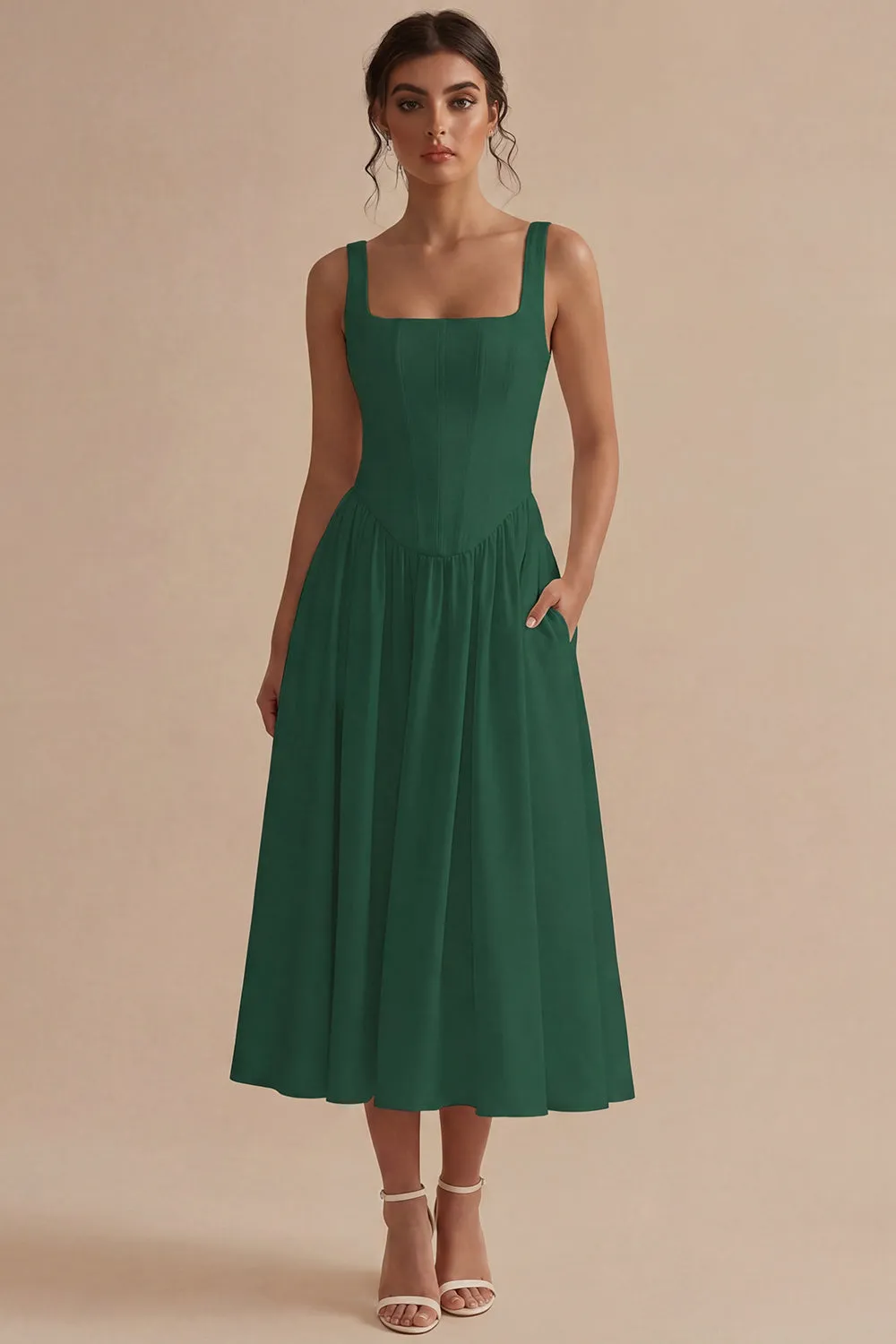 Women's A-Line Corset Midi Dress Structured Bodice sold by Northstyle Fashion product image thumbnail 5
