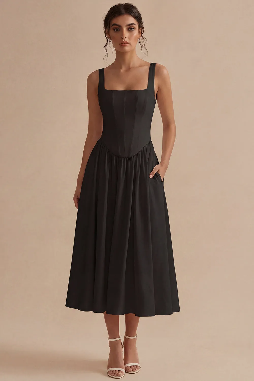 Women's A-Line Corset Midi Dress Structured Bodice sold by Northstyle Fashion product image thumbnail 2