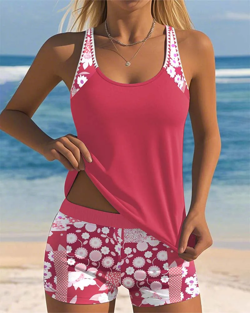 Women's Printed Tankini Set with Matching Swim Shorts sold by Northstyle Fashion
