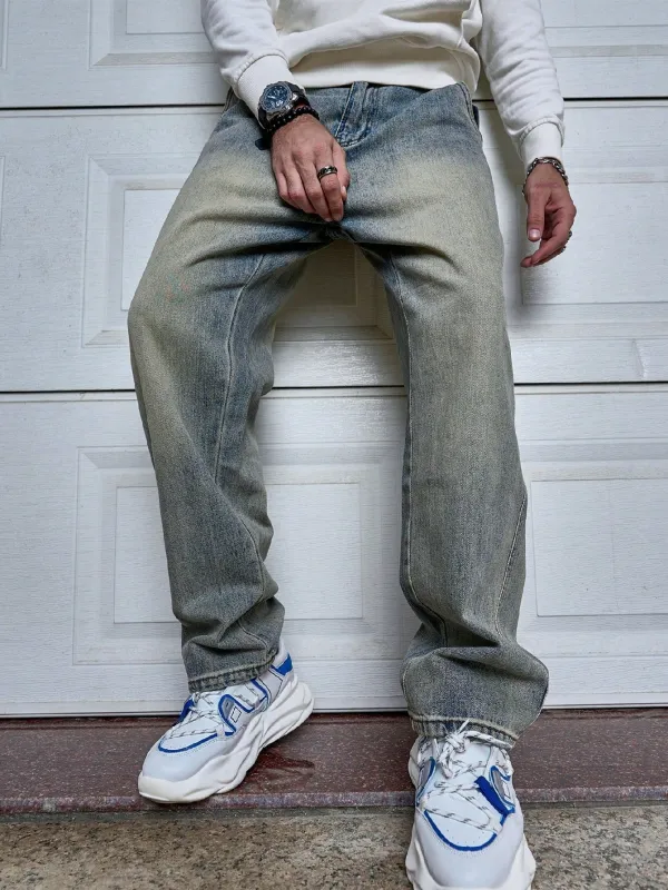 Men's Vintage Washed Straight Leg Relaxed Jeans made by Northstyle Fashion