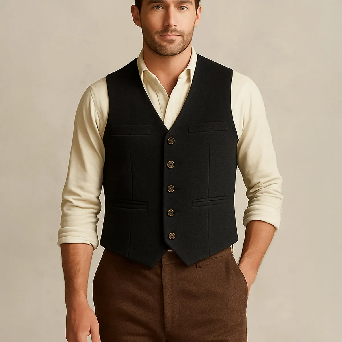 Men's Classic Button-Up Waistcoat with Welt Pockets sold by Northstyle Fashion product image thumbnail 2