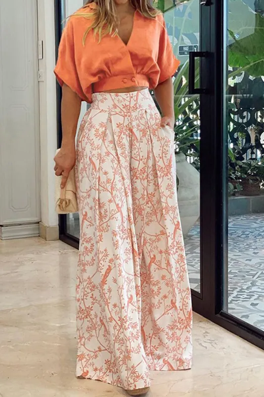 Women's Printed Blouse and Wide Trouser Set made by Northstyle Fashion