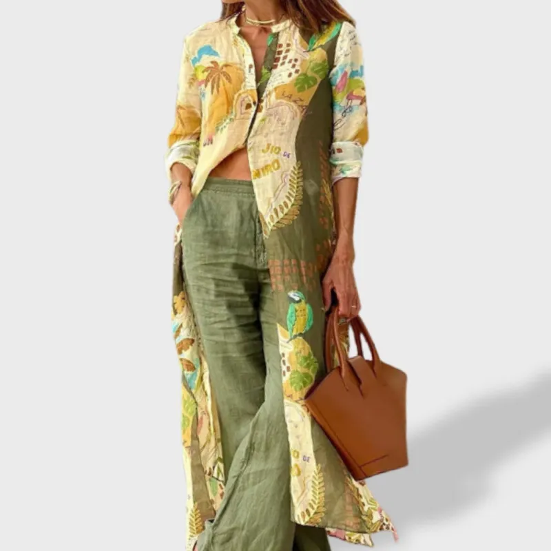 Women's Boho Printed Cardigan & Wide-Leg Pants made by Northstyle Fashion