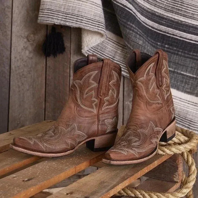 Women's Embroidered Cowboy Boots with Block Heel made by Northstyle Fashion