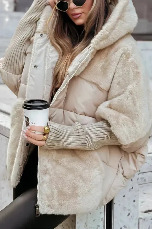 Women's Quilted Jacket with Faux Fur Panels made by Northstyle Fashion