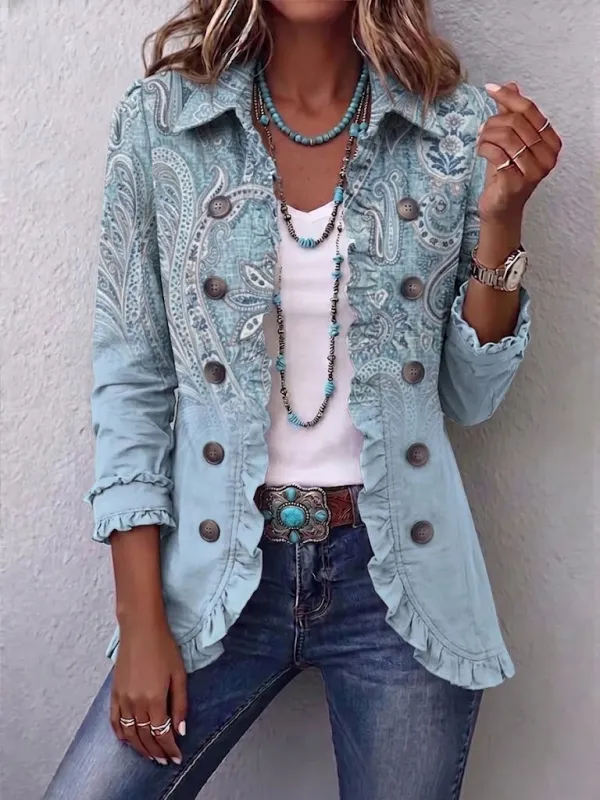 Women's Printed Jacket with Ruffle Trim made by Northstyle Fashion