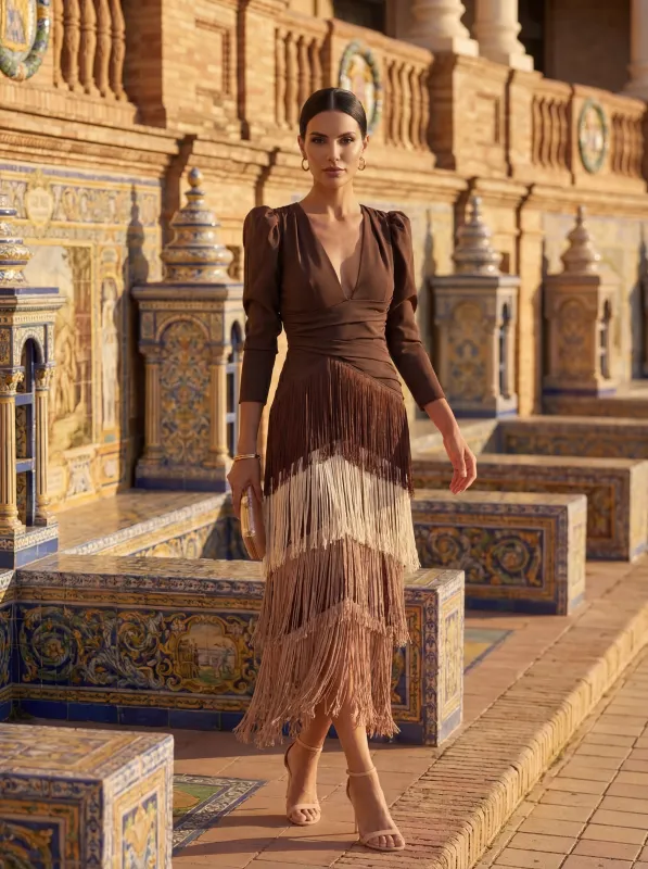 Women's Long Sleeve Maxi Dress with a V-Neck made by Northstyle Fashion