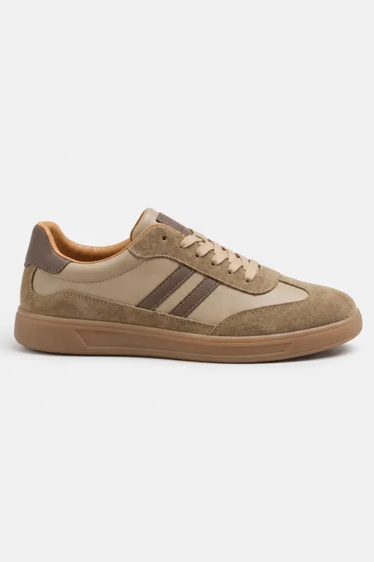Men's Retro Striped Suede Trainers with Contrast Panels made by Northstyle Fashion