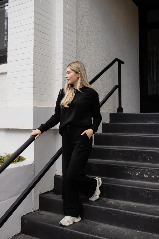 Ladies Wide Leg Henley Set - WARM BLACK made by Bambi and Birdie