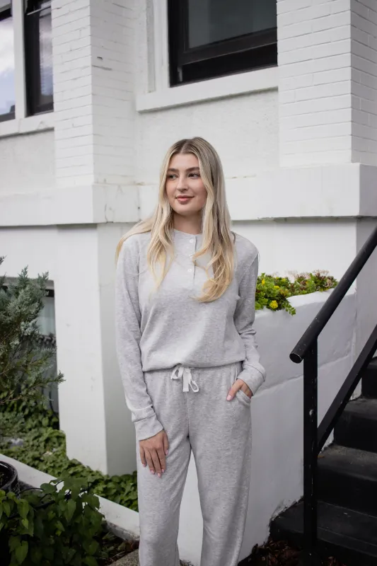 Ladies Wide Leg Henley Set - WARM GREY 2.0 made by Bambi and Birdie