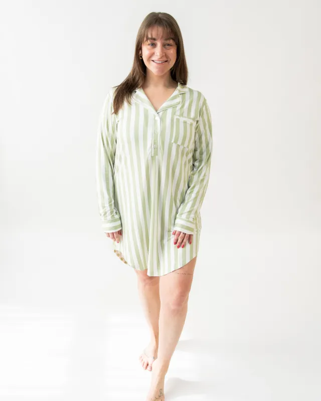 Ladies Collared Nightgown - MELON STRIPE sold by Bambi and Birdie
