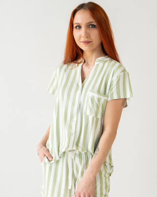 Ladies Mandrin Collar Short Set - MELON STRIPE sold by Bambi and Birdie