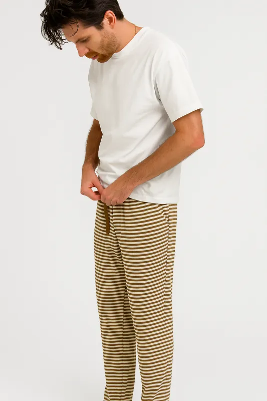 Men's Wide Leg Pant - CARAMEL STRIPE sold by Bambi and Birdie