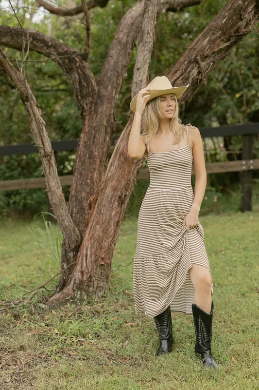 Ladies Twirl Dress - CARAMEL STRIPE sold by Bambi and Birdie