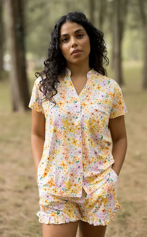 Ladies Mandarin Collar Short Set - FRESH BLOOM sold by Bambi and Birdie