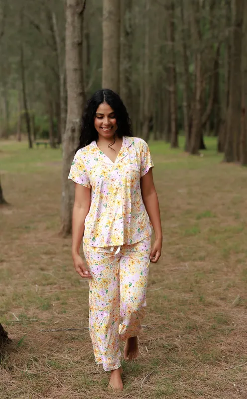 Ladies Button Up Cropped Pant Set - FRESH BLOOM sold by Bambi and Birdie