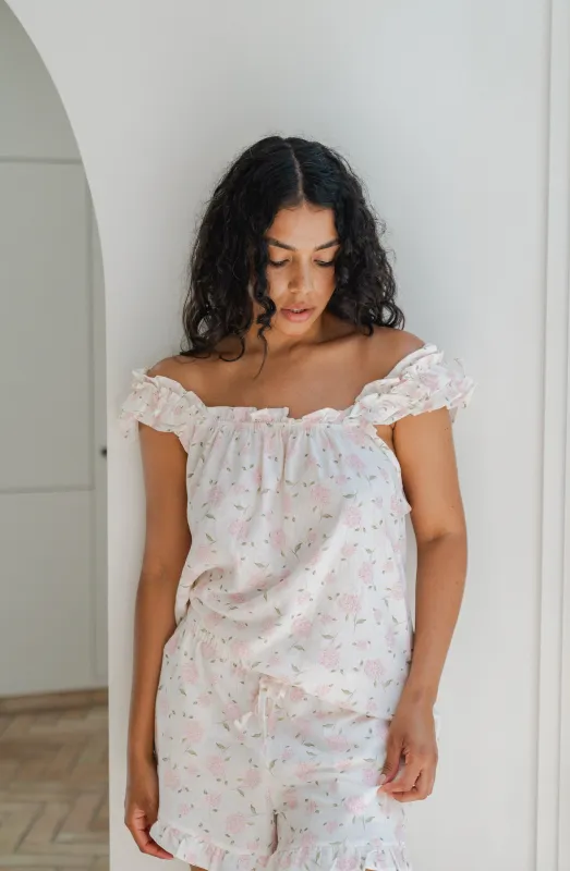 Ladies Linen Ruffled Tank Set - PINK HYDRANGEA sold by Bambi and Birdie