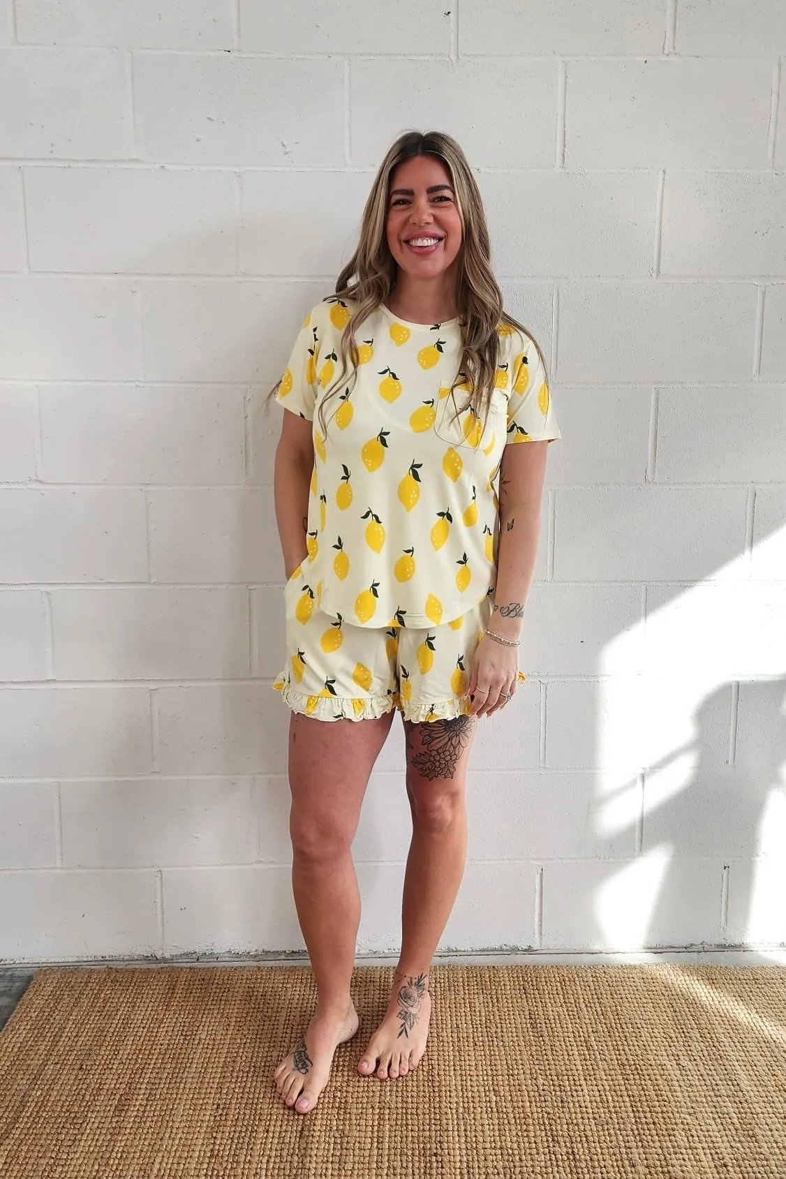 Ladies Ruffled Short Set - LEMON SORBET sold by Bambi and Birdie