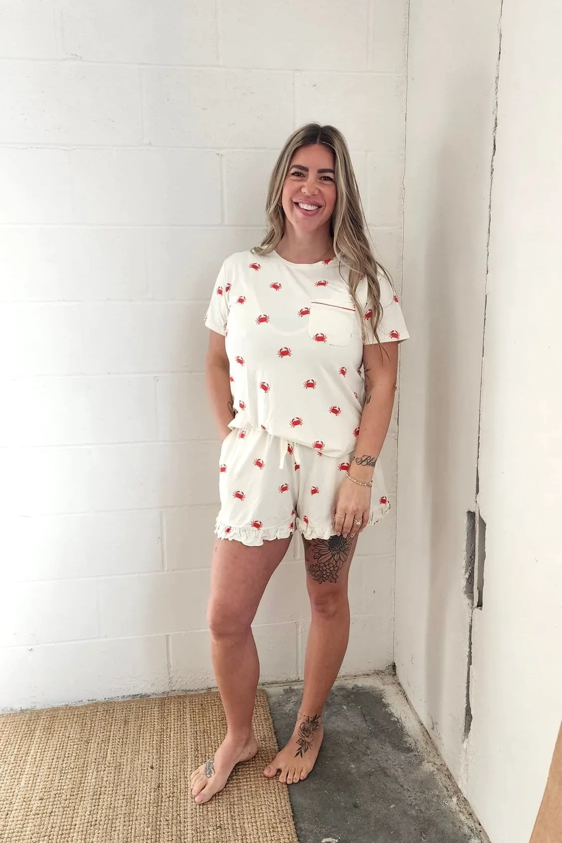 Ladies Ruffled Short Set - CRAB sold by Bambi and Birdie