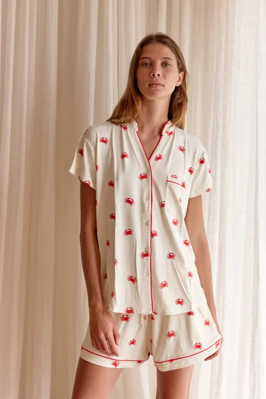 Ladies Mandarin Collar Short Set - CRAB made by Bambi and Birdie