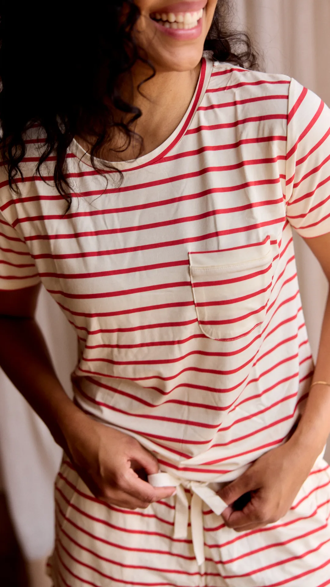 Ladies Ruffled Short Set - RED STRIPE sold by Bambi and Birdie product image thumbnail 5