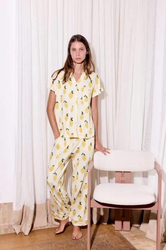 Ladies Mandarin Cropped Pant Set - LEMON SORBET made by Bambi and Birdie