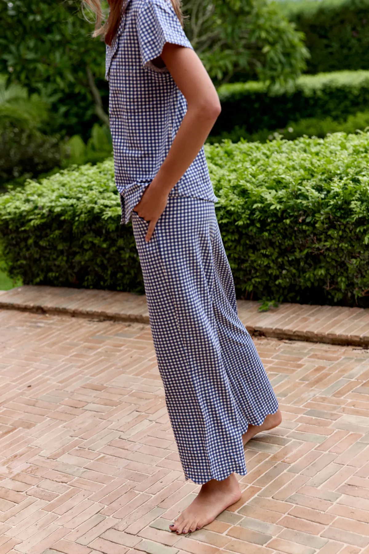 Ladies Scalloped Collared Pant Set - NAVY GINGHAM sold by Bambi and Birdie product image thumbnail 5