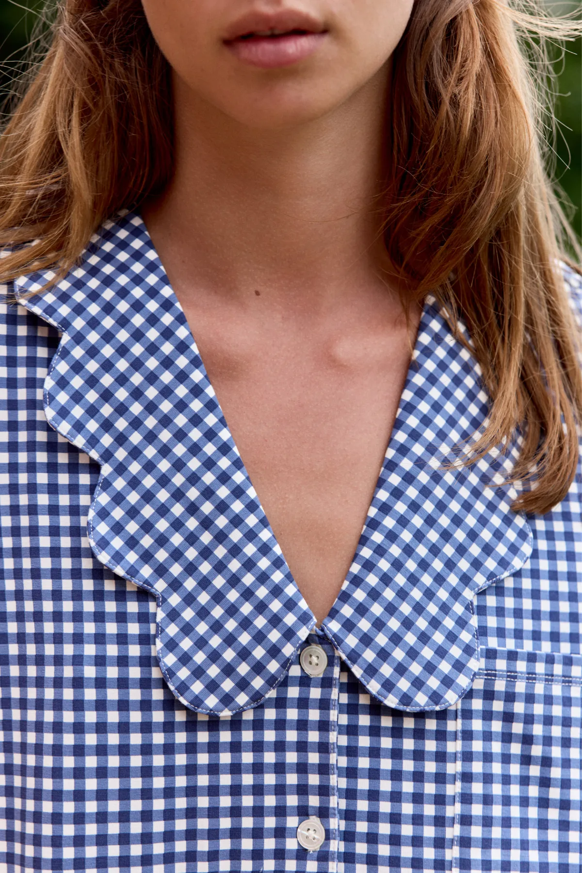 Ladies Scalloped Collared Pant Set - NAVY GINGHAM sold by Bambi and Birdie product image thumbnail 3