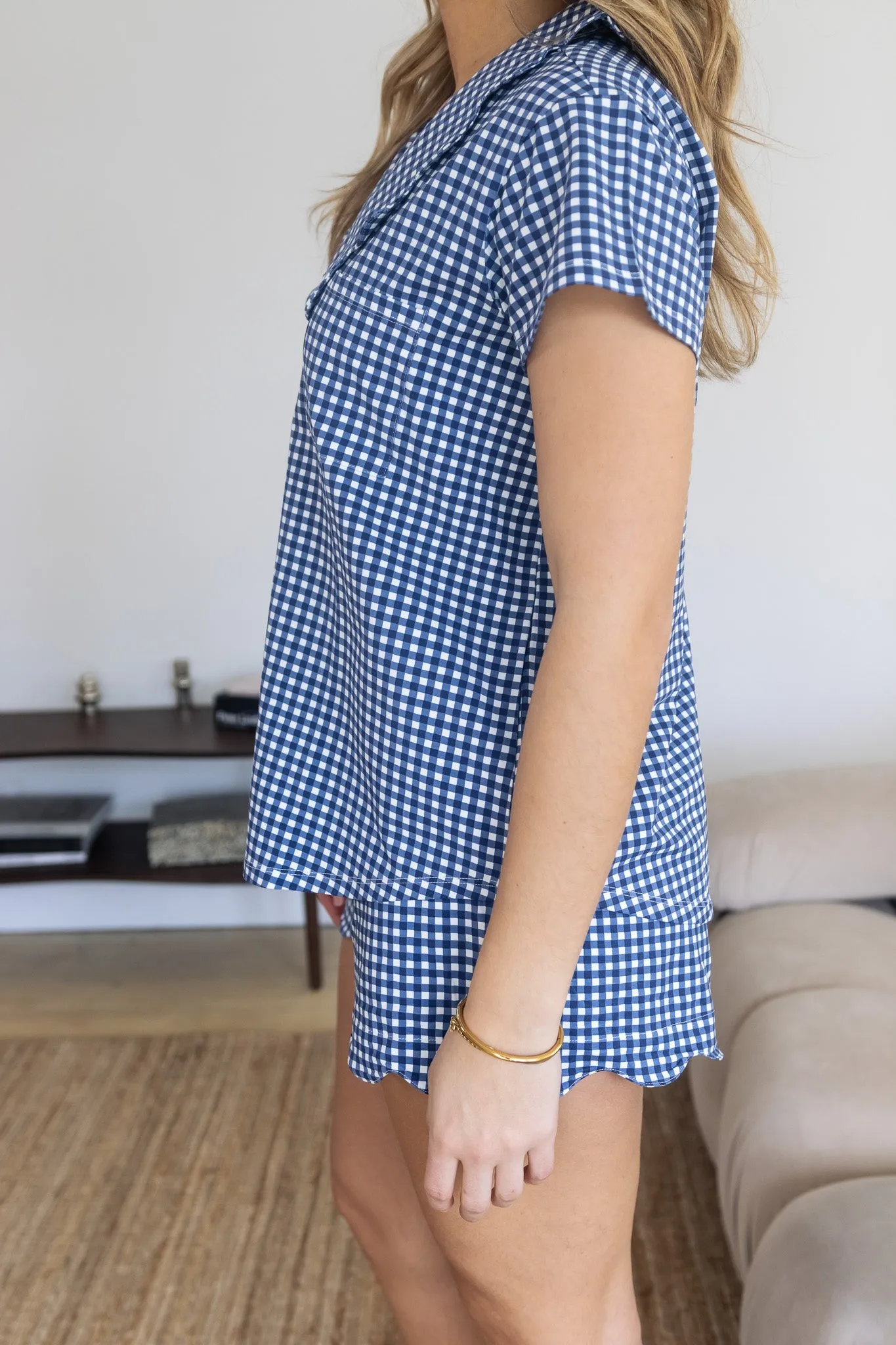 Ladies Scalloped Collared Short Set - NAVY GINGHAM sold by Bambi and Birdie product image thumbnail 5