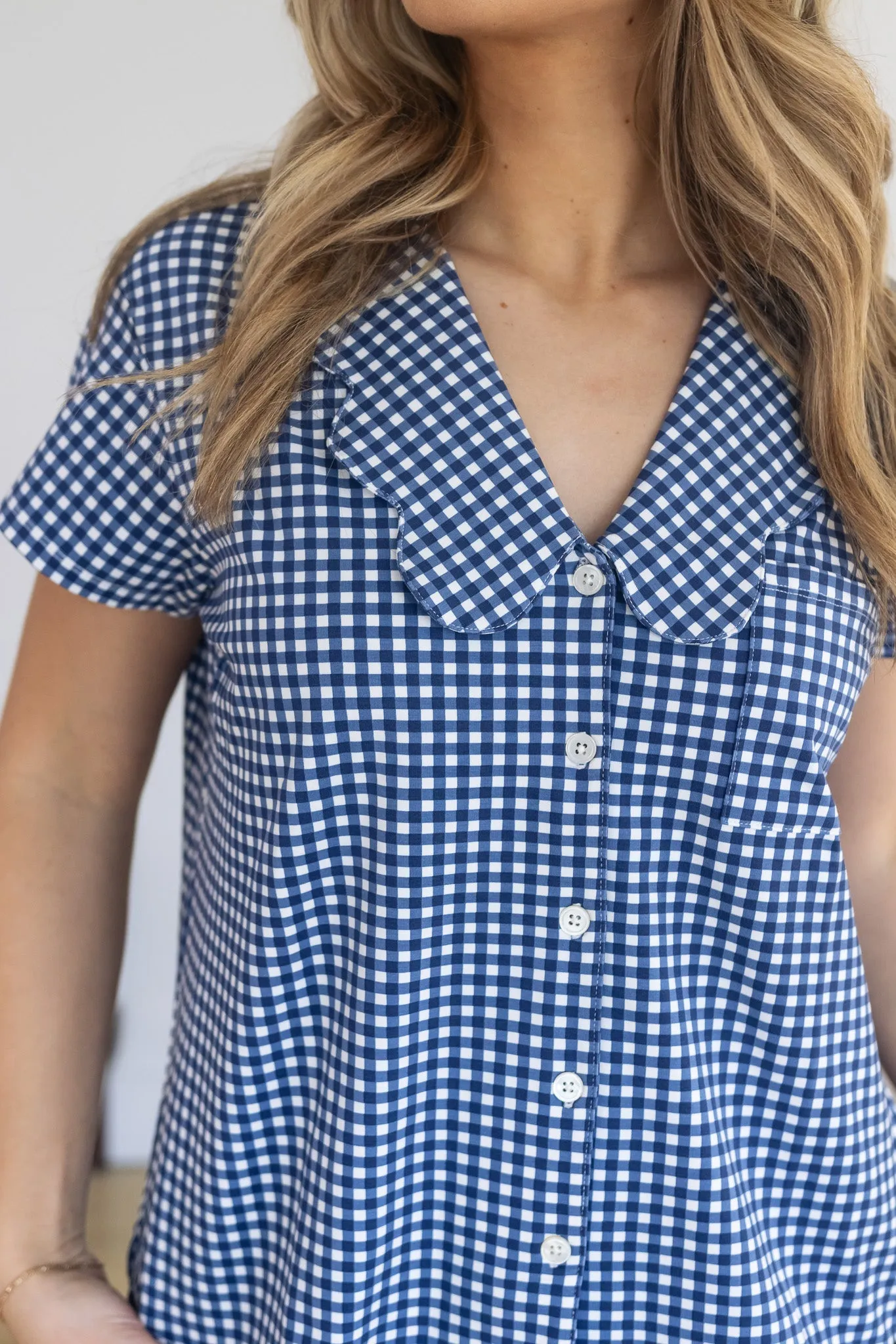 Ladies Scalloped Collared Short Set - NAVY GINGHAM sold by Bambi and Birdie product image thumbnail 3