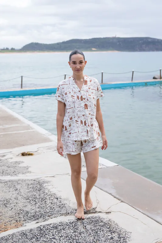 Ladies Mandarin Collar Short Set - SURF SHACK made by Bambi and Birdie