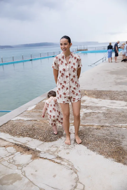 Ladies Mandarin Collar Short Set - PALMS made by Bambi and Birdie