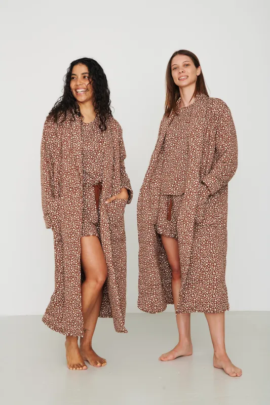 Ladies Quilted Robe - BROWN FLORAL made by Bambi and Birdie