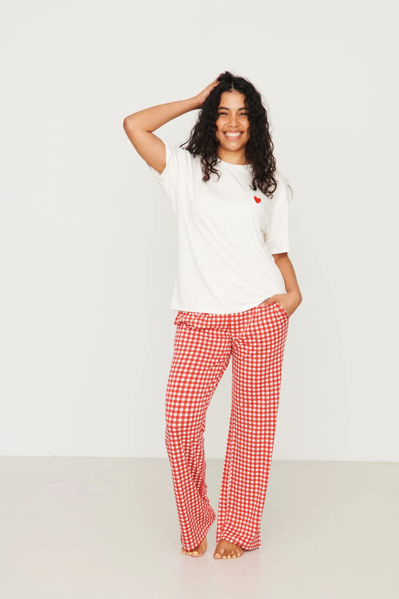 Ladies Boxer Pant Set - RED GINGHAM sold by Bambi and Birdie