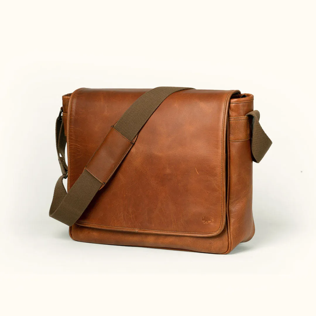 Roosevelt Buffalo Leather Satchel Messenger Bag | Amber Brown sold by Buffalo Jackson