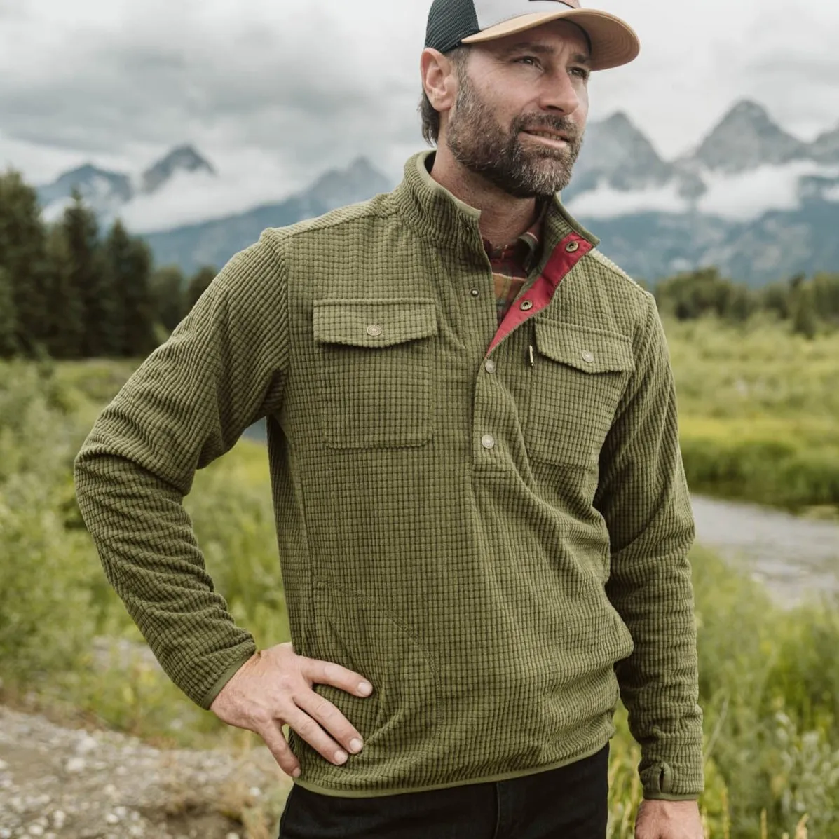 Yosemite Waffle Fleece Pullover | Moss Green sold by Buffalo Jackson