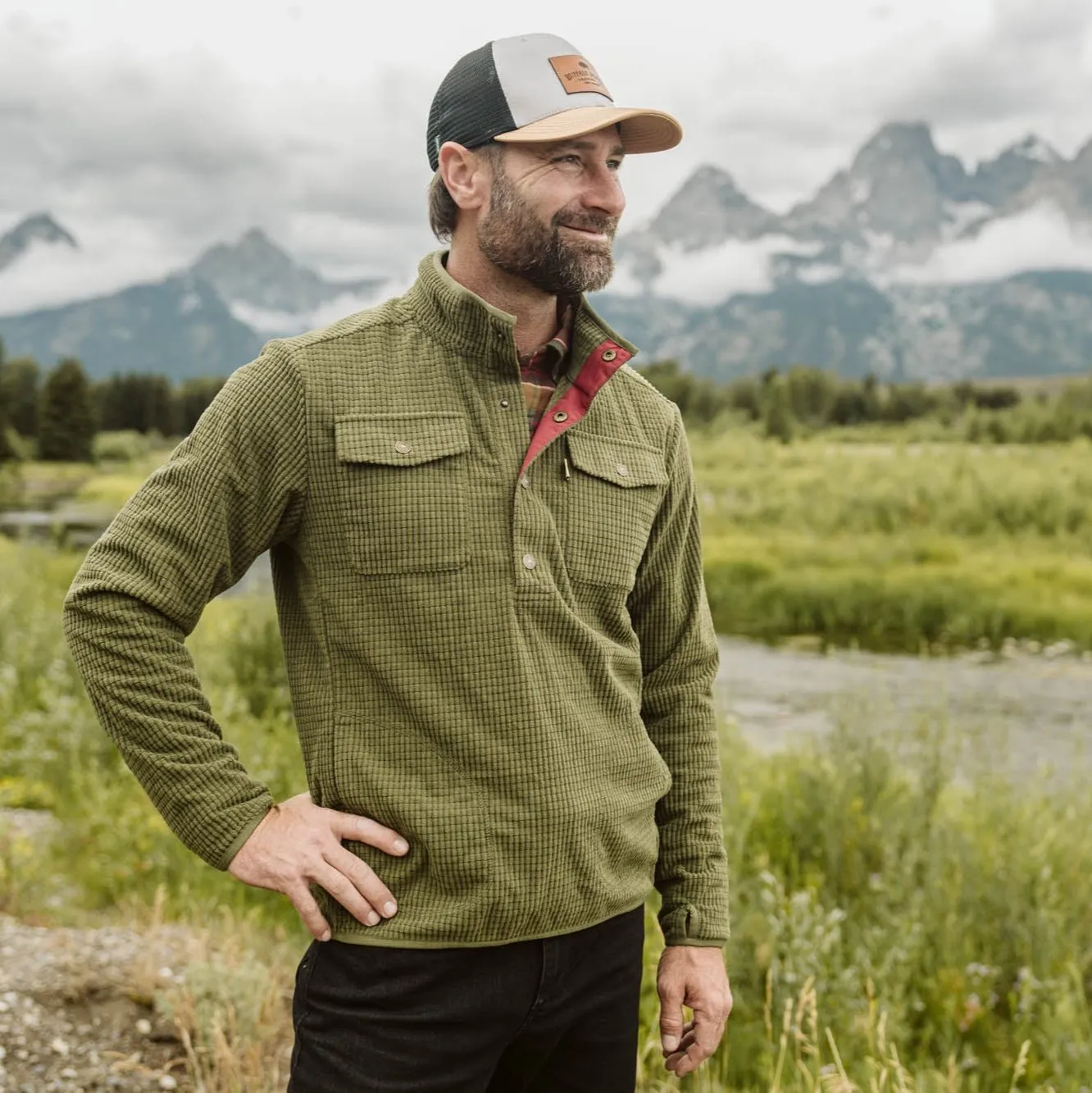 Yosemite Waffle Fleece Pullover | Moss Green sold by Buffalo Jackson product image thumbnail 3