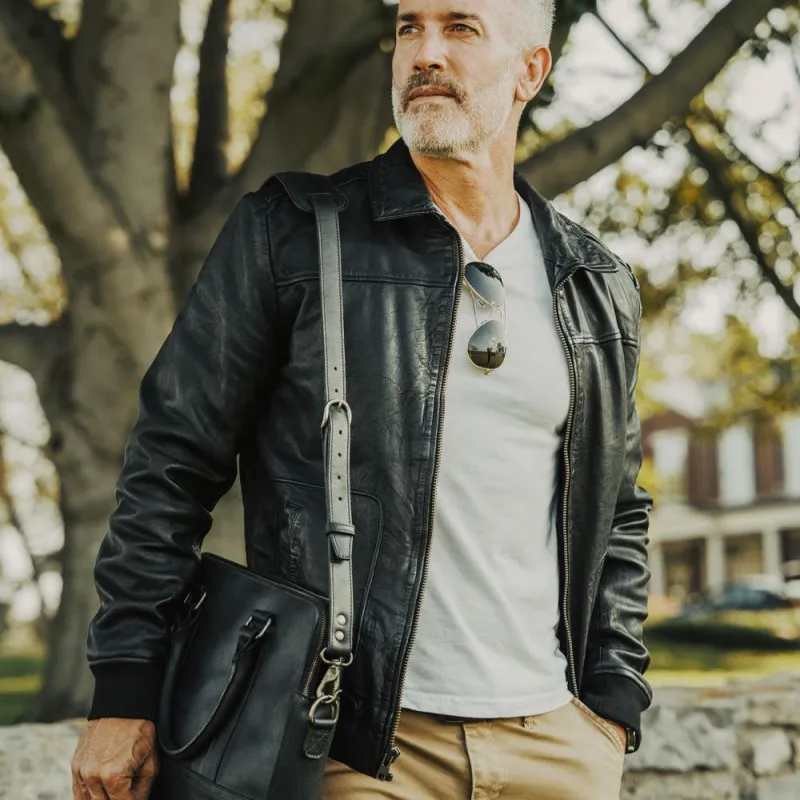Maverick Leather Bomber Jacket | Vintage Black sold by Buffalo Jackson