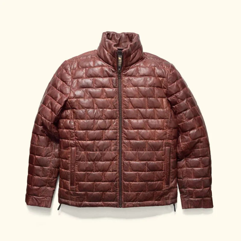 Teton Leather Light Down Jacket | Mahogany Brown sold by Buffalo Jackson