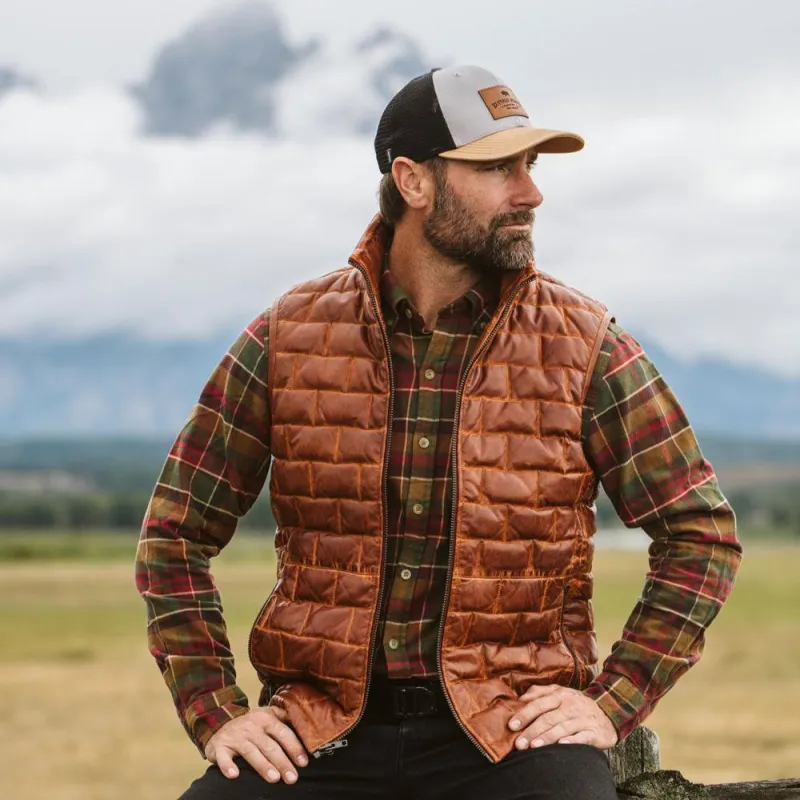 Teton Leather Light Down Vest | Whiskey Brown sold by Buffalo Jackson