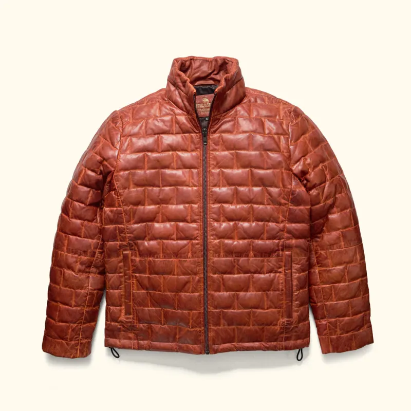 Teton Leather Light Down Jacket | Whiskey Brown sold by Buffalo Jackson