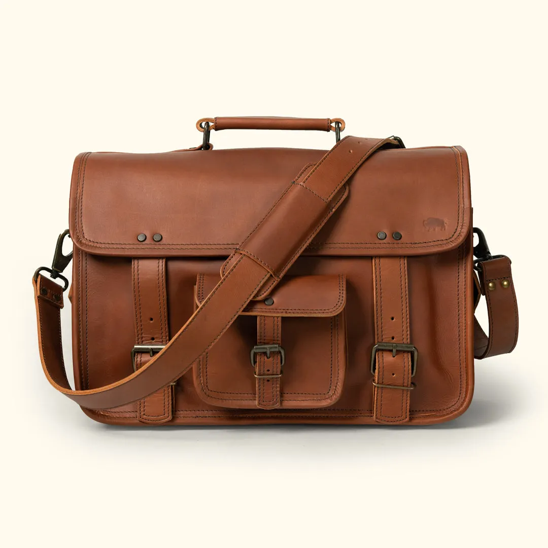 Roosevelt Buffalo Leather Briefcase Bag | Amber Brown sold by Buffalo Jackson